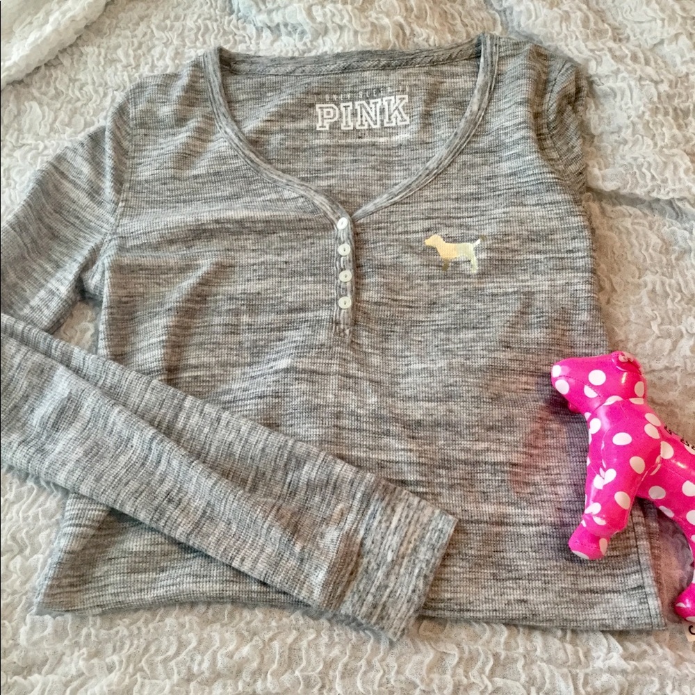 Victoria Secret Pink grey button up top